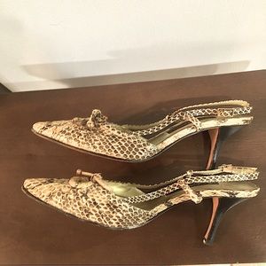 EUC Beverly Feldman Python Slingback Heels 6M